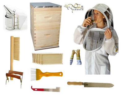 Beekeeping Starter Kit 3 New Zealand Pine Beehive Tools & 3 Layer Mesh Suit - Beekeeping Gear