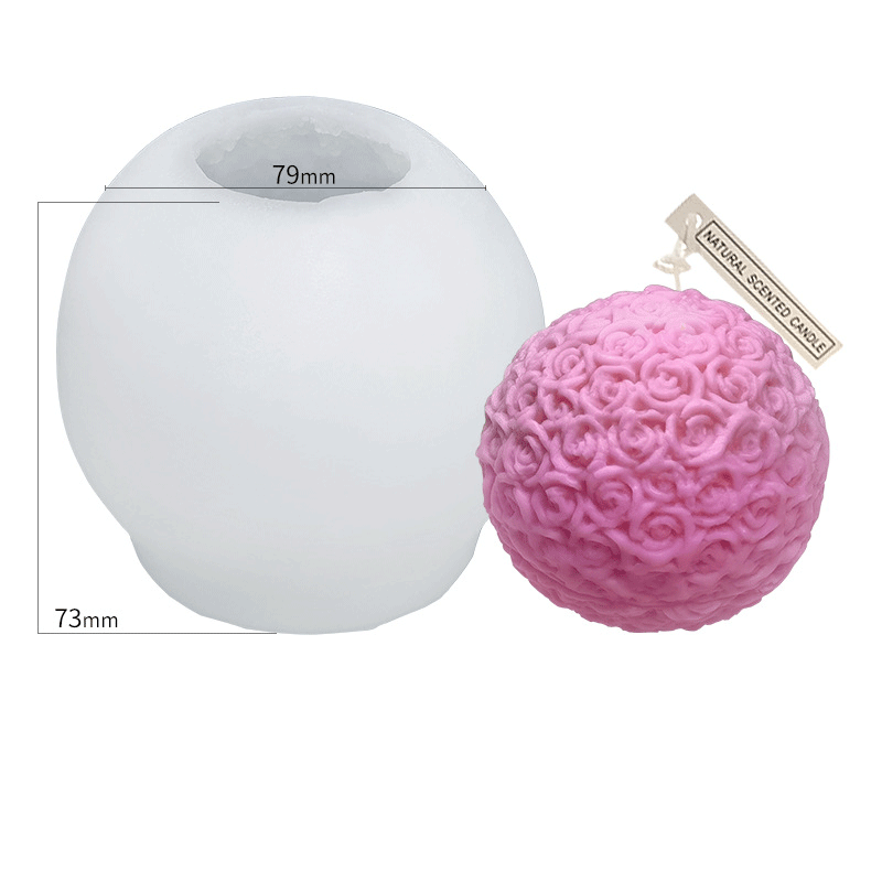 Small Rose Ball Silicone Candle Mould - Height 73 mm