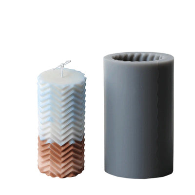 Zigzag Cylinder Shape Silicone Candle Mould - Height 12 cm
