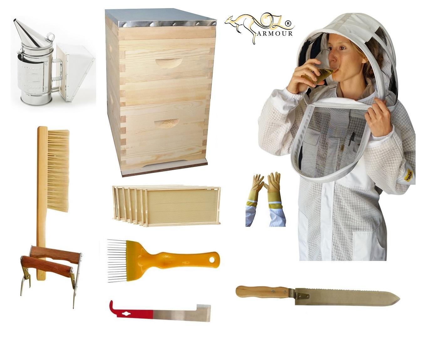 Beekeeping Starter Kit 3 New Zealand Pine Beehive Tools & 3 Layer Mesh Suit - Beekeeping Gear