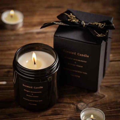 Black Jar Scented Candle With Black Knot